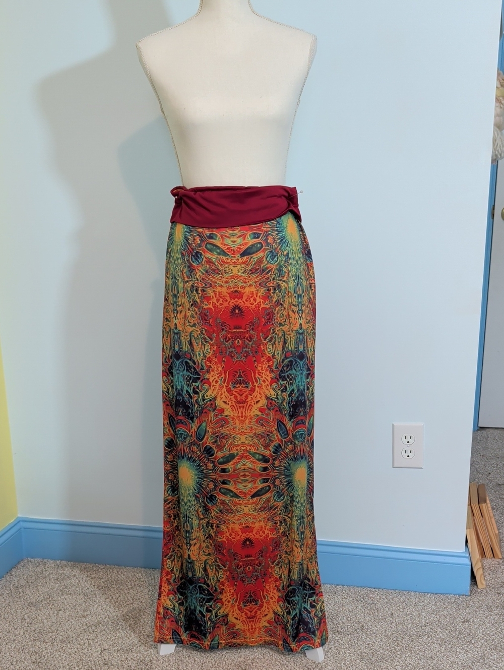 Bohemian Psychedelic Print Maxi bodycon skirt trippy 90s festival indie granola